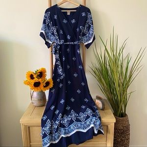 Chico’s Kimono Maxi Dress Navy Pattern